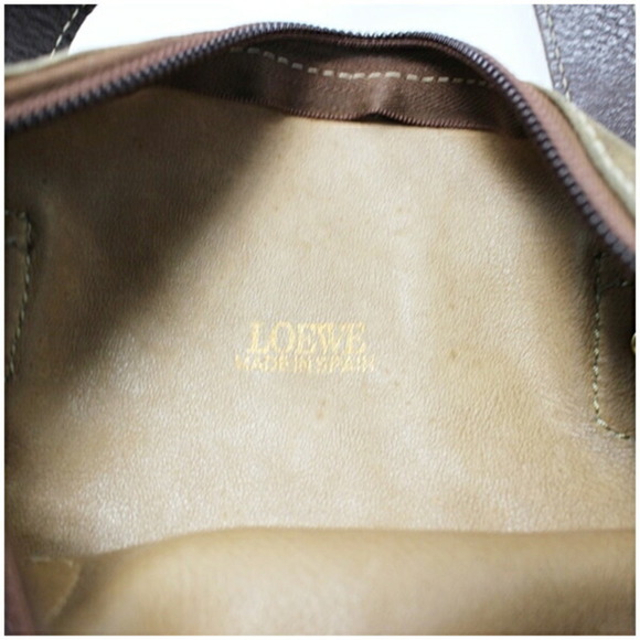 LOEWE Anagram Amazona 28 Handbag Boston Bag Suede x Leather Beige Dark Brown ... - Picture 11 of 12